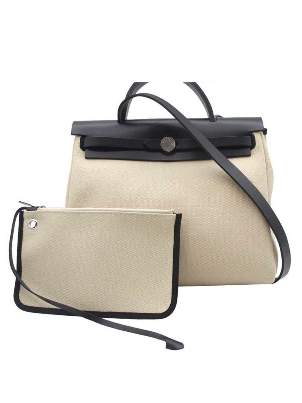 Hermes Herbag Zip PM B Beton Black Silver Toile Hunter 2-Way Shoulder Bag